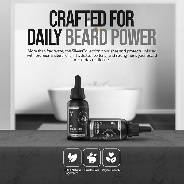 The Beard Struggle - Day Liquid Tonic Beard Oil - Silver Collection (Viking Storm) - Beard Oil for Men - Moisturize, Softens Hair, Reduces Itch -