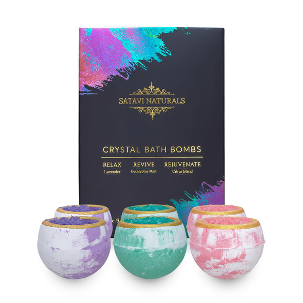 Crystal Bath Bombs (6 Pack) Luxurious Aromatherapy Bath Bombs Enriched with Nourishing Bath Salts for Silky Smooth Skin & Pleasantly Scented for