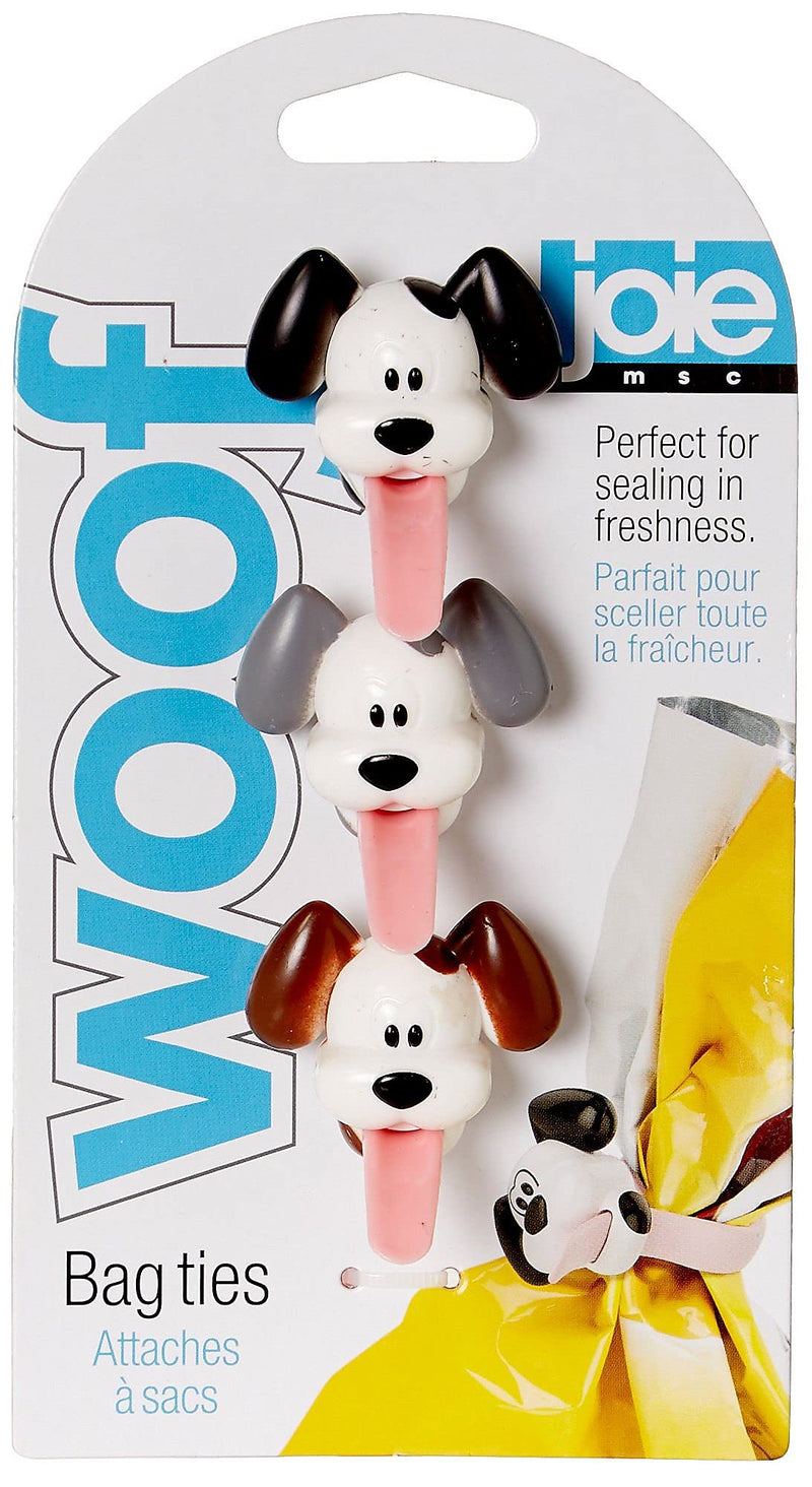Joie Woof Multi-Use Reusable Kitchen Ties, Keep Food Bags Closed for Freshness, Organize Cords, Cute Cloth Napkin Ring, Set of 3, Dog-Themed