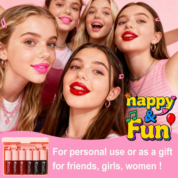 6 Colors Lip Tint Stain Set, Korean Velvet Watery Lip Stain Moisturizing Mini Liquid Lipstick, Multi-Use Lip and Cheek Tint, Long Lasting