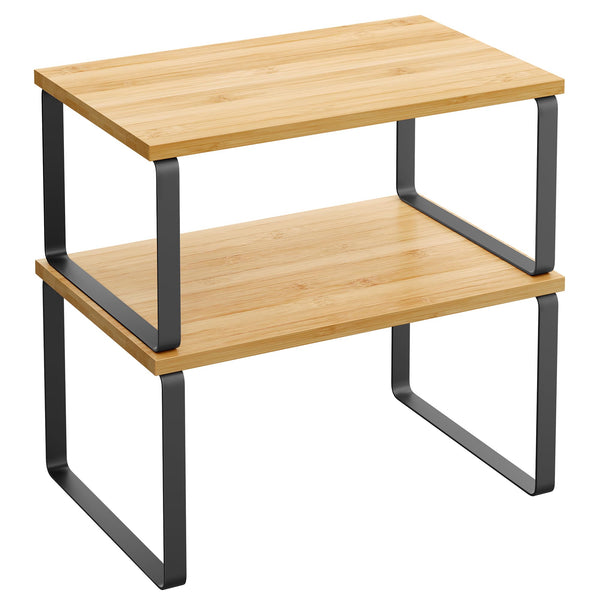 SONGMICS Cabinet Organizer Shelf, Set of 2 Kitchen Counter Shelves, Kitchen Storage, Spice Rack, Stackable, Expandable, Metal and Engineered Wood,