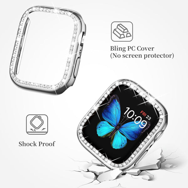 SUPOIX Compatible with Apple Watch Band S10 42Mm + Case, Women Jewelry Bling Diamond Metal Strap & 2P Cover Cases for Iwatch Series 10(Silver,42Mm)