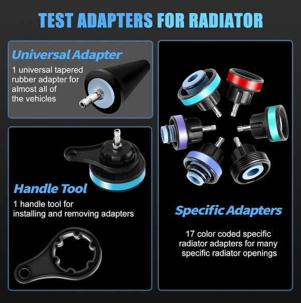 JIFETOR Radiator Pressure Leakage Tester Vacuum Cooling System Purge Coolant Refill Tool Kit 28PCS Universal Automotive Water Tank Leak Test