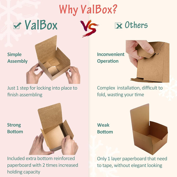 Valbox 4X4X4 Brown Gift Boxes 25PCS Kraft Paper Boxes with Lids for Gifts, Crafting, Cube, Cupcake Boxes, Easy Assemble Boxes for Party Favor