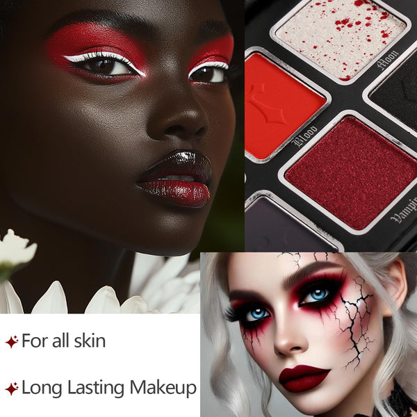 Afflano Red Black Eyeshadow Goth Makeup Palette, Vampire Blood Red Halloween Makeup Palette, Burgundy Dark Smokey Eye Shadow Palette Pigmented,