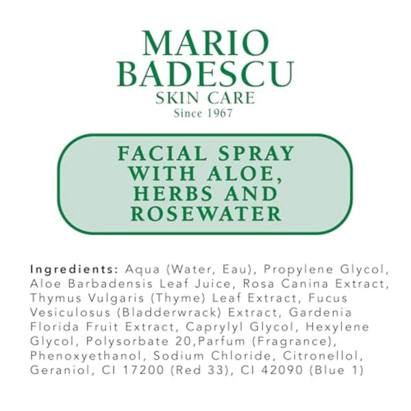 Mario Badescu Facial Spray with Aloe, Herbs and Rose Water for All Skin Types, Face Mist that Hydrates, Rejuvenates & Clarifies 4 Fl Oz (Pack of 1)