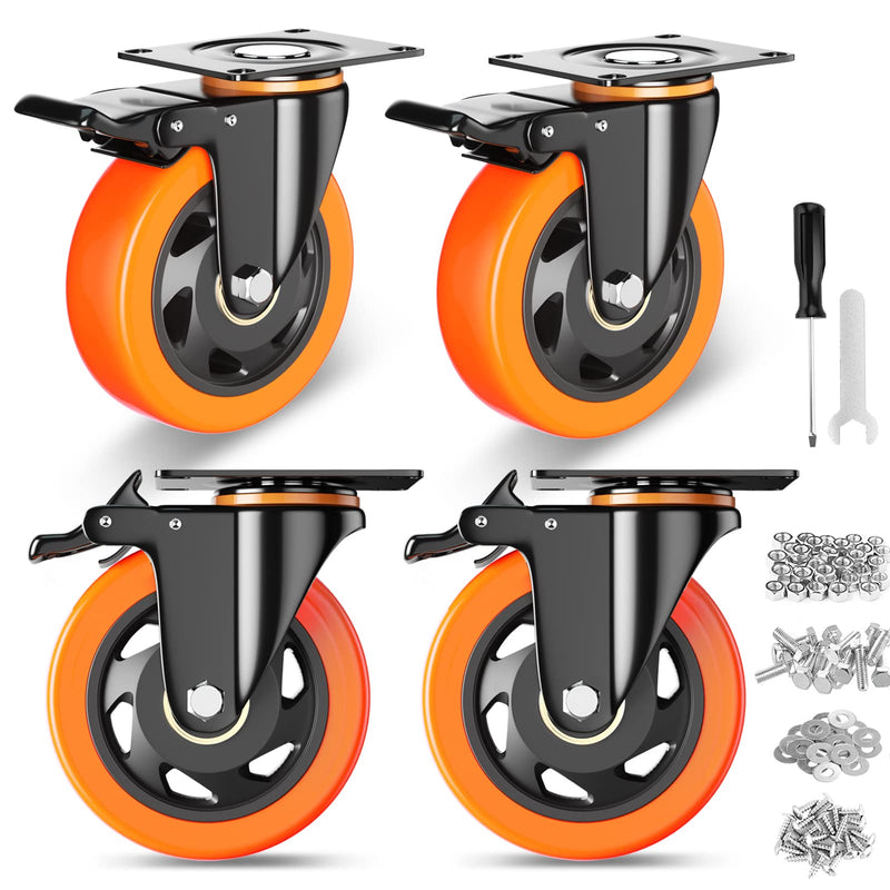 4 Inch Caster Wheels, Casters Set of 4, Heavy Duty Casters with Brake 2200 Lbs, Locking Industrial Swivel Top Plate Casters Wheels for Furniture