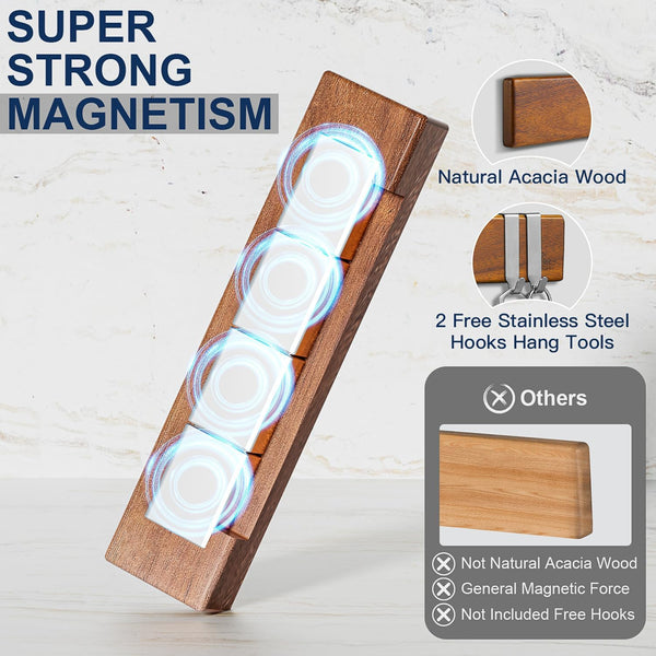 ENOKING Magnetic Knife Holder for Wall, 10 Inch Powerful Magnetic Knife Holder for Refrigerator, Knife Magnetic Strip No Drilling Acacia Wood Wall