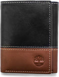 Timberland Men'S Leather Trifold Wallet with Id Window, Black/Brown (Hunter), One Size