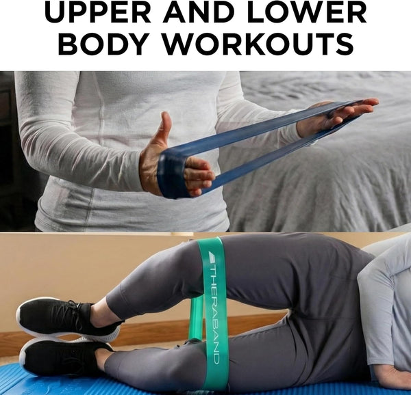 THERABAND Resistance Band Loop Set, Pack of 4, 12 Inch Band Loop Kit for Legs & Butt Workouts, Beginner to Advanced Levels for Exercise, Rehab,