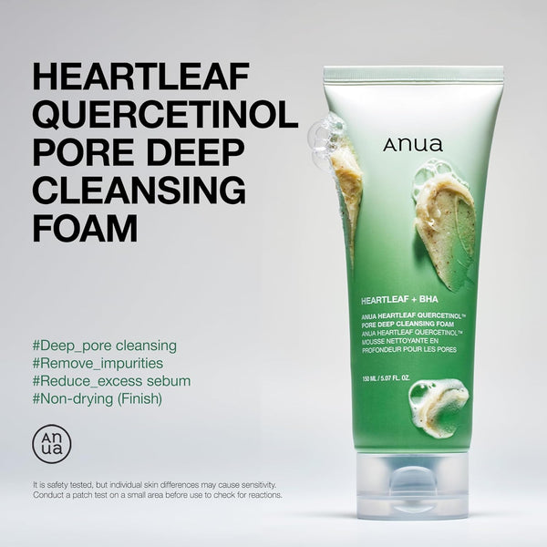 ANUA Heartleaf Quercetinol Pore Deep Cleansing Foam, Facial Cleanser, for Double Cleansing, BHA, Hyaluronic Acid, Glycerin, Face Wash, Blackhead
