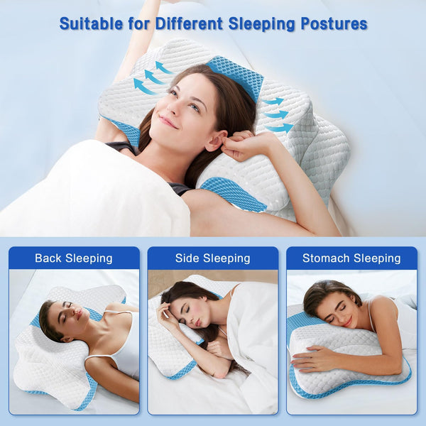 Pain Relief Cervical Pillow for Neck Support,Adjustable Ergonomic Pillow Cozy Sleeping,Odorless Orthopedic Memory Foam Pillows,Contour Bed Pillow