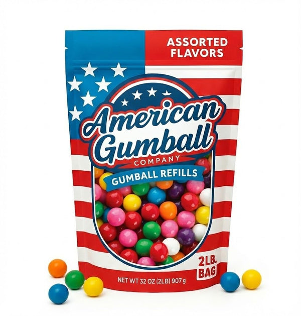American Gumball Company Refill Gumballs 2 Pound Bag - .62 Inch Small Gumballs for 1/2" Gumball Machine, Assorted Flavors