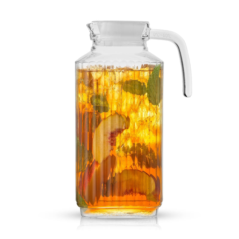 Joyjolt 60Oz Glass Pitcher with Lid (2 Lids) - Beverage Serveware and Storage Container for Cold Drinks and Liquids. Juice Container, Water Jug,