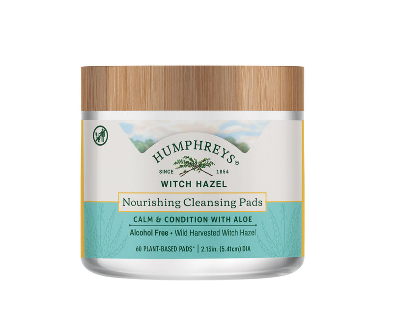 Humphreys Witch Hazel Nourishing Cleansing Pads | Wild Harvested Witch Hazel & Aloe | Alcohol-Free | Natural | Hydrating | Biodegradable | 60 Pads