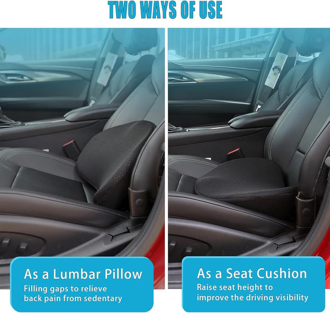 Car Seat Cushion for Driving - Comfort Memory Foam for Car Driver Seat- Back Support, Pain Relief - for Car Travel, Long
