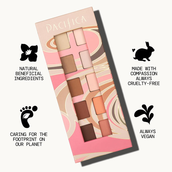 Pacifica Pink Nudes Mineral Eyeshadow Palette, 10 Neutral Shades, for Natural or Smoky Eye Look, Naked Eye Makeup, Longwearing & Blendable, Vegan,