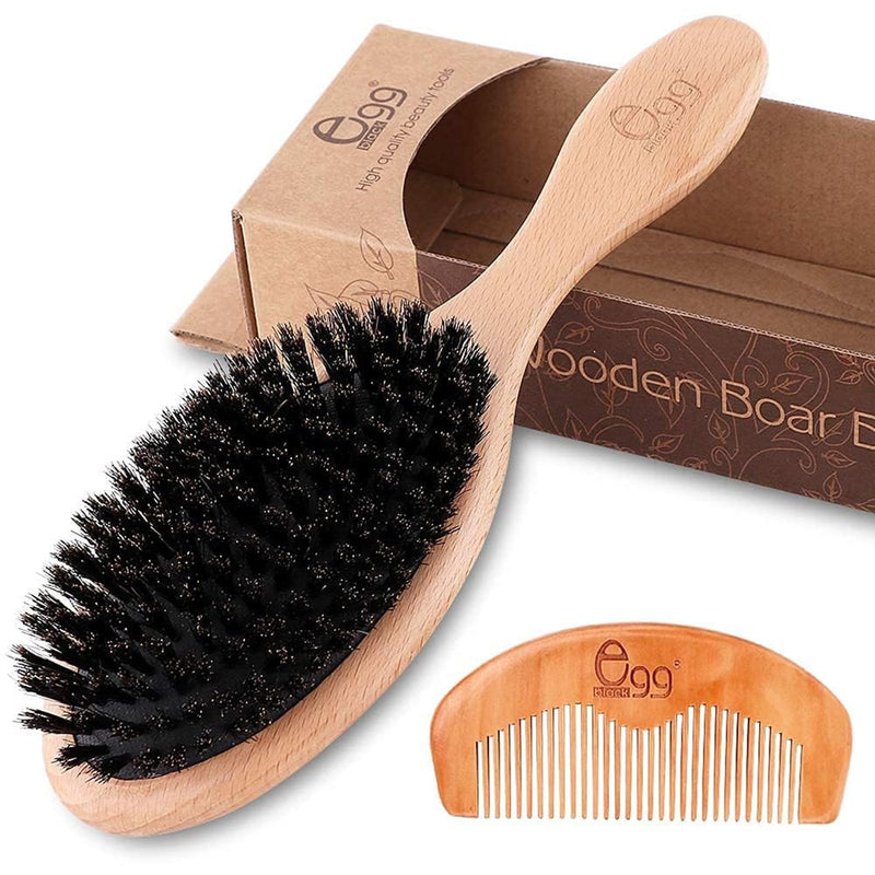 BLACK EGG Boar Bristle Hair Brush for Women Men Kid, Soft Natural Bristles Brush for Thin and Fine Hair, Restore Shine and Texture, Set Includes