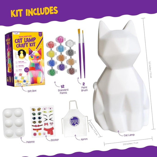 Paint Your Own Cat Lamp Kit, Arts and Crafts for Kids Ages 8-12, Art Supplies Painting kit for Kids 6-12, Cat Night Ligh