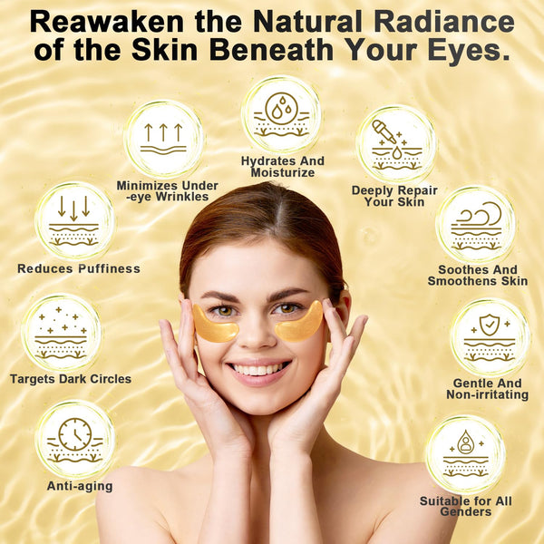 Under Eye Patches (36 Pairs) - 24K Gold Eye Masks Enriched with Abundant Collagen for Dark Circles, Puffy Eyes, Wrinkles - Gifts for Women Skin