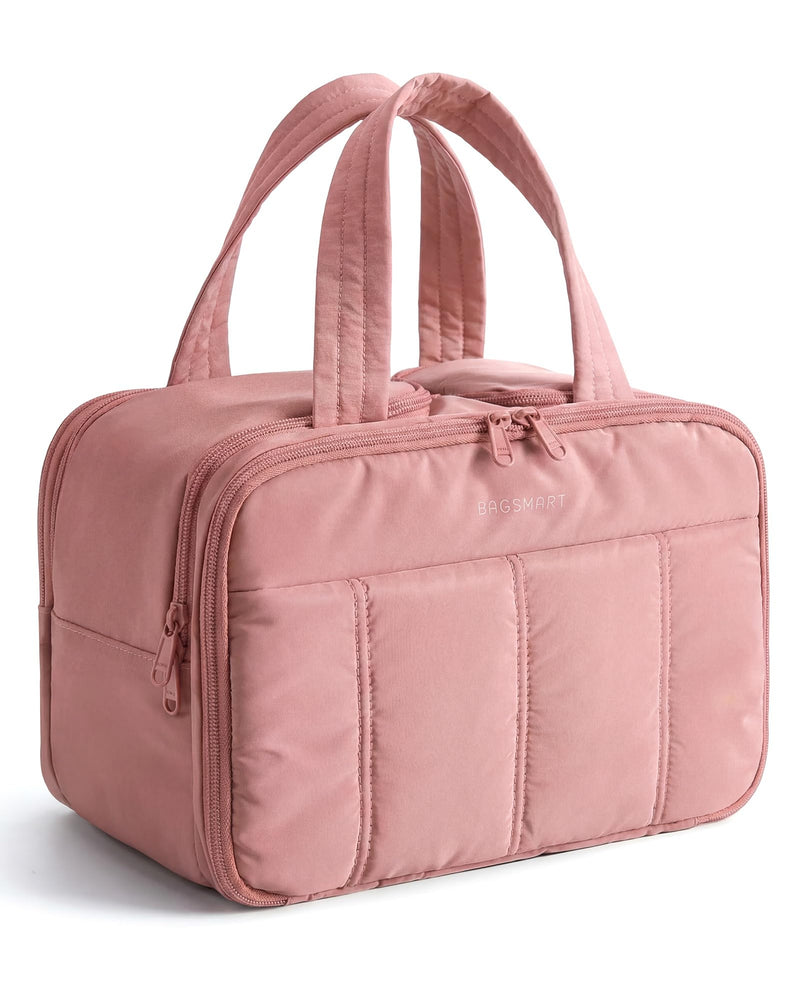 BAGSMART Travel Toiletry Bag, Puffy Large Toiletry Bag for Women, Lightweight Cosmetic Makeup Bag Organizer with Handle for Traveling,