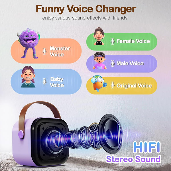 Shinepick Portable Karaoke Machine,Mini Wireless Karaoke Machine,With 2 Microphone,Bluetooth Karaoke Speaker,With Funny Voice,4-12 Years Old