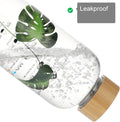 50 Oz Glass Water Bottle Wide Mouth with Time Markers, Bamboo Lid, Neoprene Sleeve Bpa Free