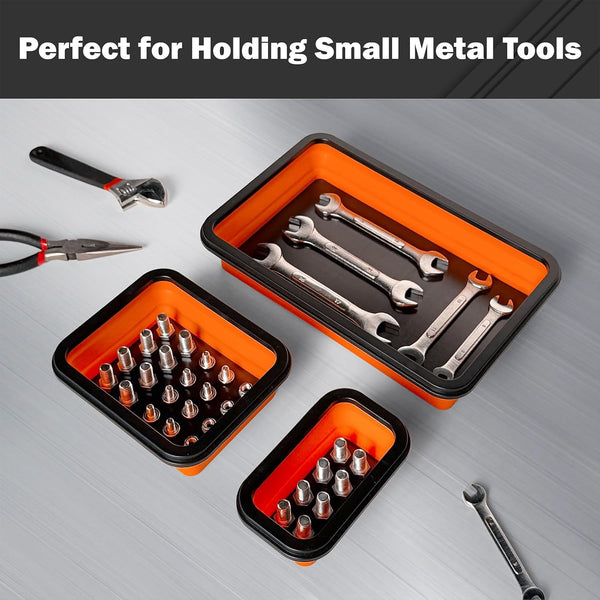 Tahoe Trails Magnetic Tray 3-Piece, Magnetic Parts Tray for Screws, Bolts, Nuts and Other Small Metal Parts and Tools, Tool Tray for Mechanics, Orange