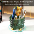 Dark Green Pen Pencil Holder for Desk, 360° Rotating Pen Organizer, Green Office Supplies, Cute Pen Holder, 6-Compartment Pencil Holder Rotating