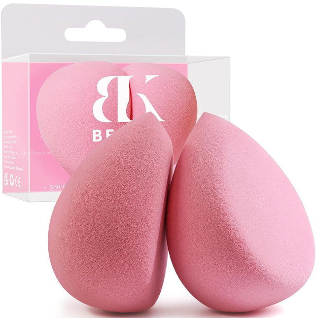 BEAKEY Flat Duo Patented Makeup Sponge Set of 2, Latex Free Pink Beauty Sponge for Foundation and Powder Application, So