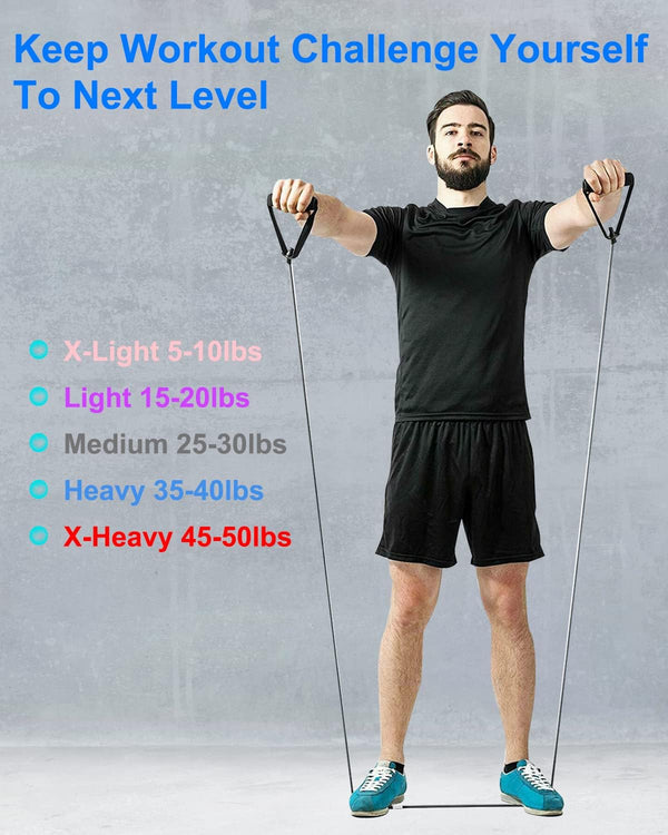 Resistance Exercise Band with Handles, Workout Band Weight Band for Physical Therapy,Strength Training Home Gym Fitness,With Door Anchor & Storage