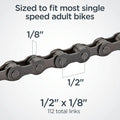 Schwinn Chain, Steel Replacement Chain, 112 Links, Fits Derailleur & Non-Derailleur Bikes, Single & Multi-Speed Bikes