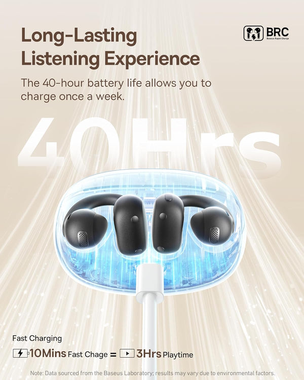 Baseus Bowie MC1 Open Ear Clip-On Earbuds, Adaptive Comfort with Anti-Drop Design, Impactful Sound with Adaptive Bass Boost, Adaptive Noise