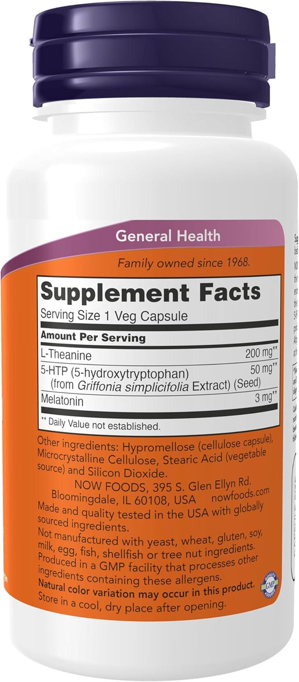 NOW Foods Supplements, Sleep Regimen 3-In-1, with Melatonin, 5-HTP and L-Theanine, Restful Sleep Blend*, 90 Veg Capsules