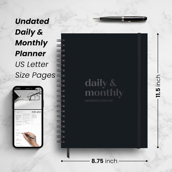 Undated Daily Planner | 2026 Calendar | Large Daily and Monthly Planner with Hourly Schedule, 8.5" x 11" | 6 Month, Full Page a Day, To do List,