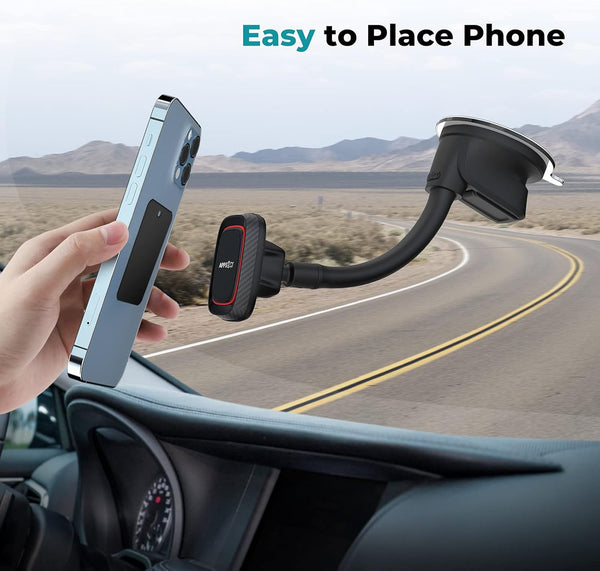 Apps2Car Magnetic Phone Holder for Car, Dashboard Windshield Phone Holder Mount with Flexible Arm & Built-In Strong Magnets, Suction Cup Phone