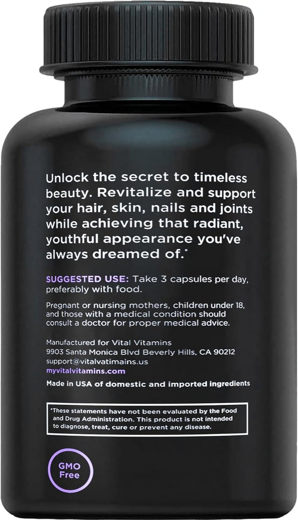 Vital Vitamins Multi Collagen Complex plus - with Biotin, Hyaluronic Acid, Vitamin C - Type I, II, III, V, X - for Women & Men - Hair, Skin, Nails