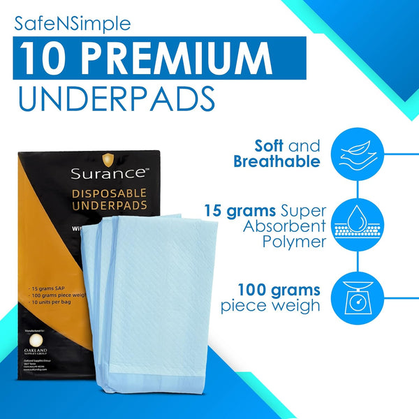 Incontinence Bed Pads - 10 Pack 30" X 36" - Waterproof Medical Pads for Seniors, Pets & Babies - Hospital Disposable Pee Underpads for Bed - Adult