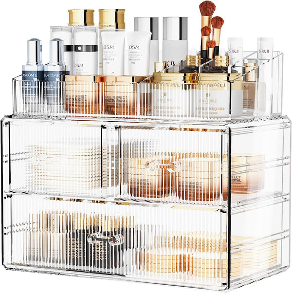 ZHIAI Stackable Storage Drawers, Acrylic Bathroom Counter Organizer Clear Makeup Organizers for Vanity, Kitchen Cabinets, Bathroom, Undersink,