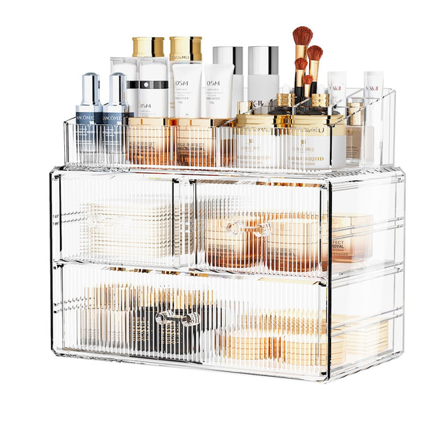 ZHIAI Stackable Cosmetic Organizer, Acrylic Cosmetic Organizer for Dresser, Vanity, Kitchen Cabinet, Bathroom, Under Sin