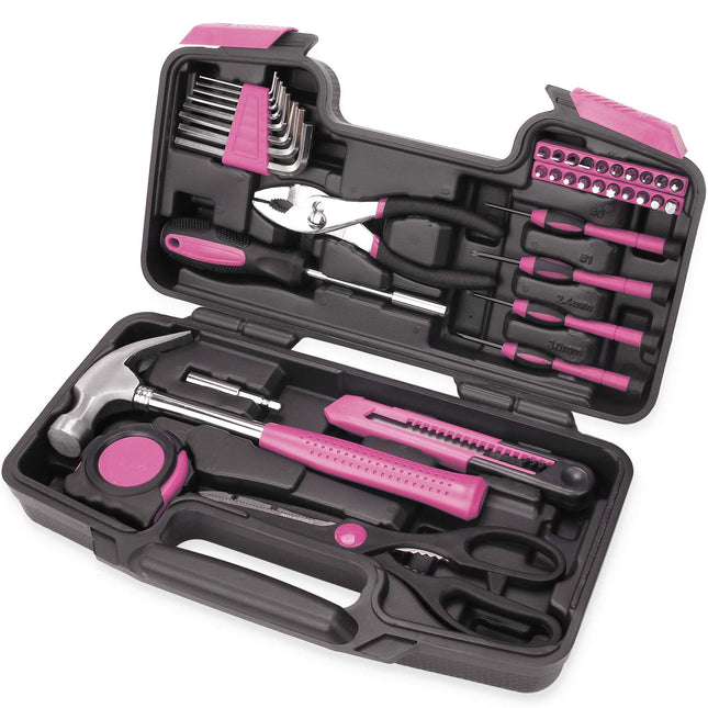 40-Piece All Purpose Household Pink Tool Kit for Girls, Ladies and Women - Includes All Essential Tools for Home, Garage