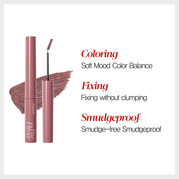Espoir the Brow Color Fixing Cara #6 Rosy Brown 0.1 Fl Oz | Easy Fixing without Clumping | Long Lasting Smudgeproof Eyebrow Mascara | Soft Mood