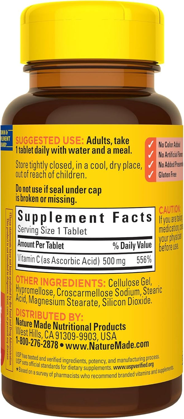 Nature Made Vitamin C 500 Mg, Dietary Supplement for Immune Support, 100 Tablets, 100 Day Supply