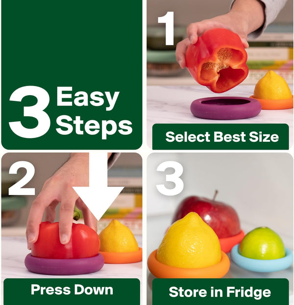 Food Huggers 5Pc Reusable Silicone Food Savers | BPA Free & Dishwasher Safe | Fruit & Vegetable Produce Storage for Onion, Tomato, Lemon, Banana,