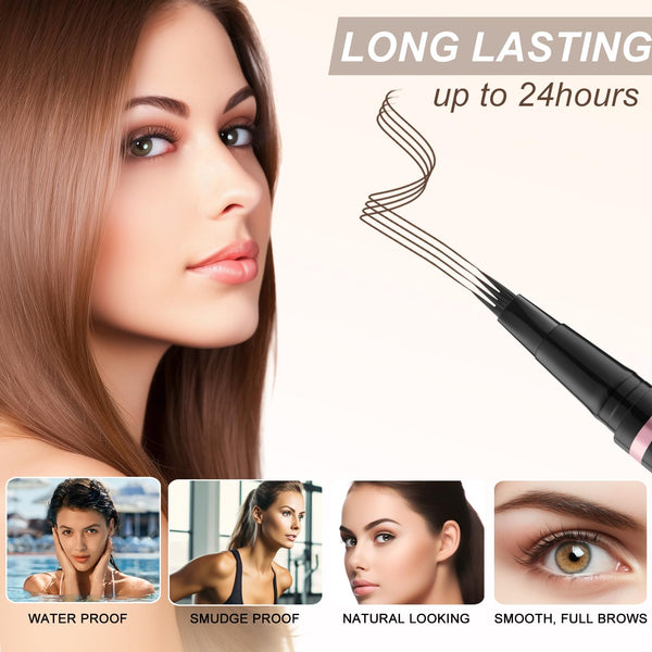 LAVONE Eyebrow Pencil Makeup Kit Waterproof 2-IN-1 Microblading Pen/Pomade Eyeliner and Dual-ended Brush, Brow Pencil Kit for Natural Eyebrows,