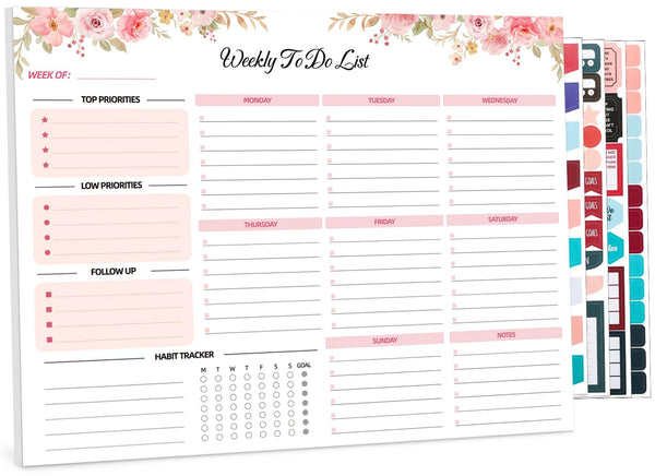 Weekly to Do List Notepad, 8.5''X11'' Weekly Desk Planner with 52 Tear off Sheets Undated Weekly Planner Habit Tracker & Productivity Organizer