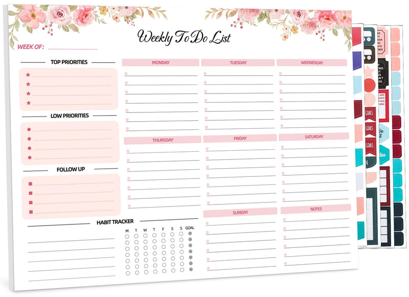 Weekly to Do List Notepad, 8.5''X11'' Weekly Desk Planner with 52 Tear off Sheets Undated Weekly Planner Habit Tracker & Productivity Organizer