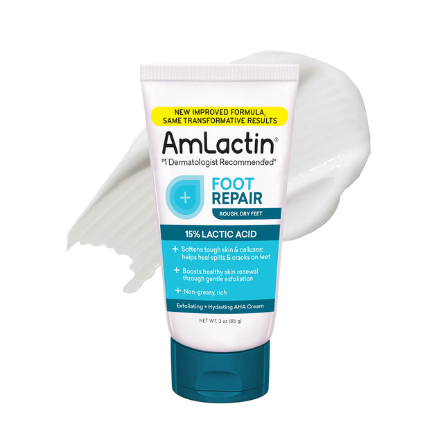 Amlactin Foot Repair Cream - 3 Oz Cream for Dry Cracked Heels with 15% Lactic Acid - Exfoliator and Moisturizer for Dry 