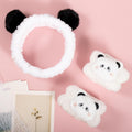 Pom Pom Panda Ears Plush Wash Face Headband Spa Wrist Band Cuffs Hair Scrunchy Women Girls Facial Makeup Skincare Bath Head Wrap Kids Costume