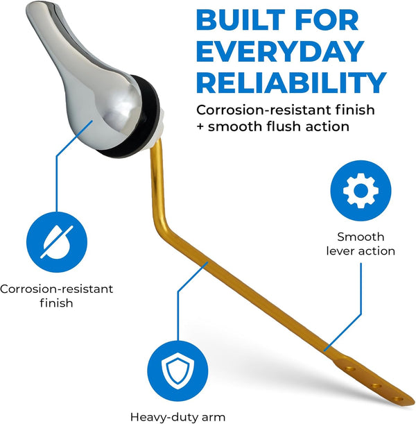 Qualihome Universal Toilet Tank Flush Lever, Chrome Finish Handle with Metal Nut, Fits Most Toilets (Side Mount)